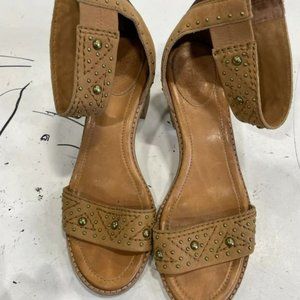 Frye Adrienn Vacchetta Womens Brown Leather Slingback Block Heel Sandal Size 8.5